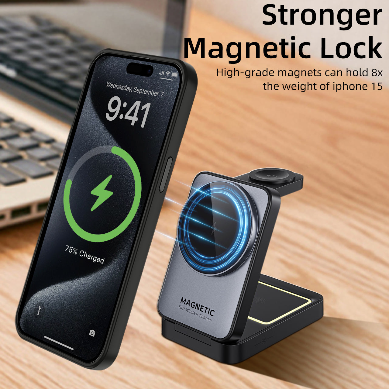 iPhone 15 Pro | Cover magnetica opaca nera | Immagine dettaglio 8
