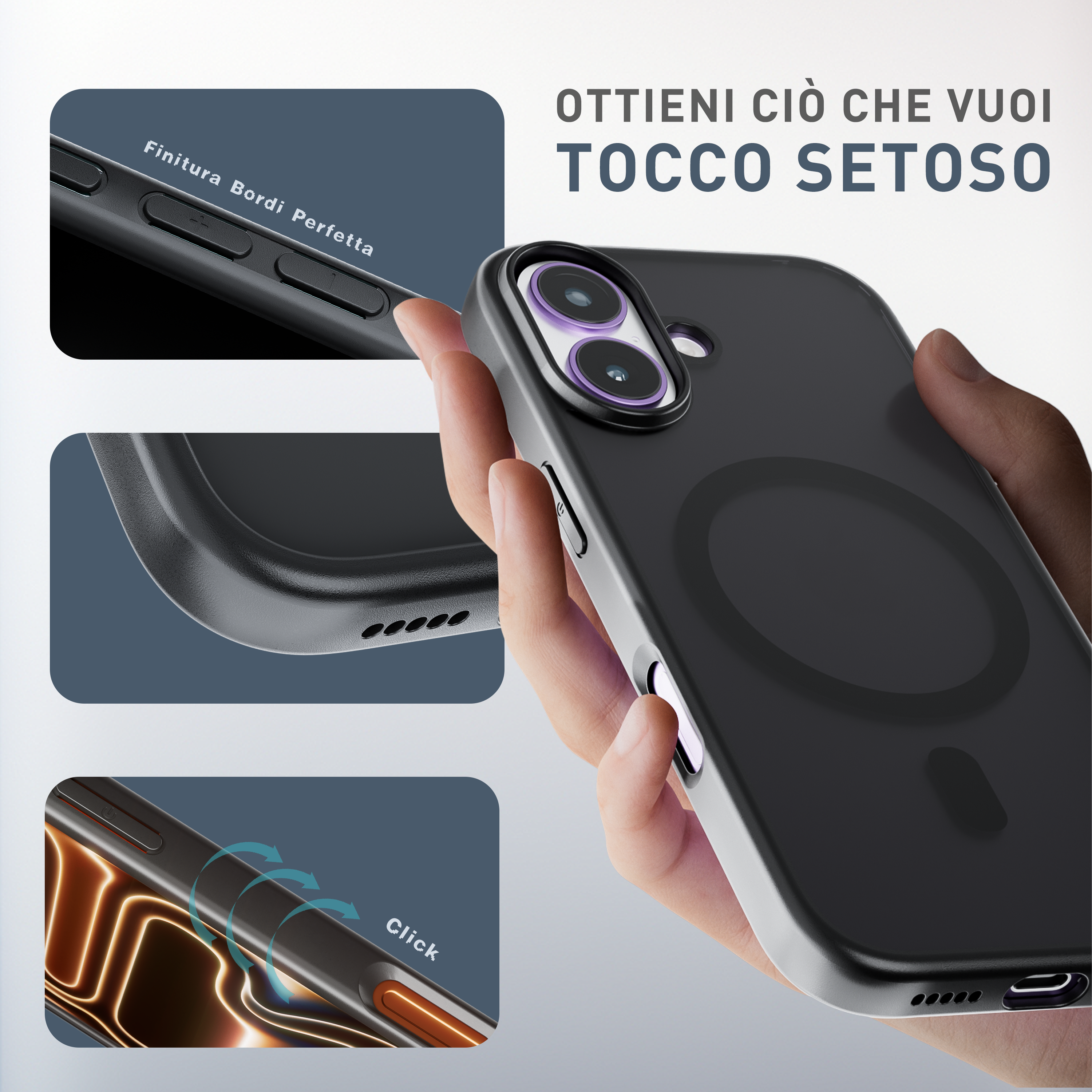 Cover magnetica opaca nera per iPhone 17 - impugnatura