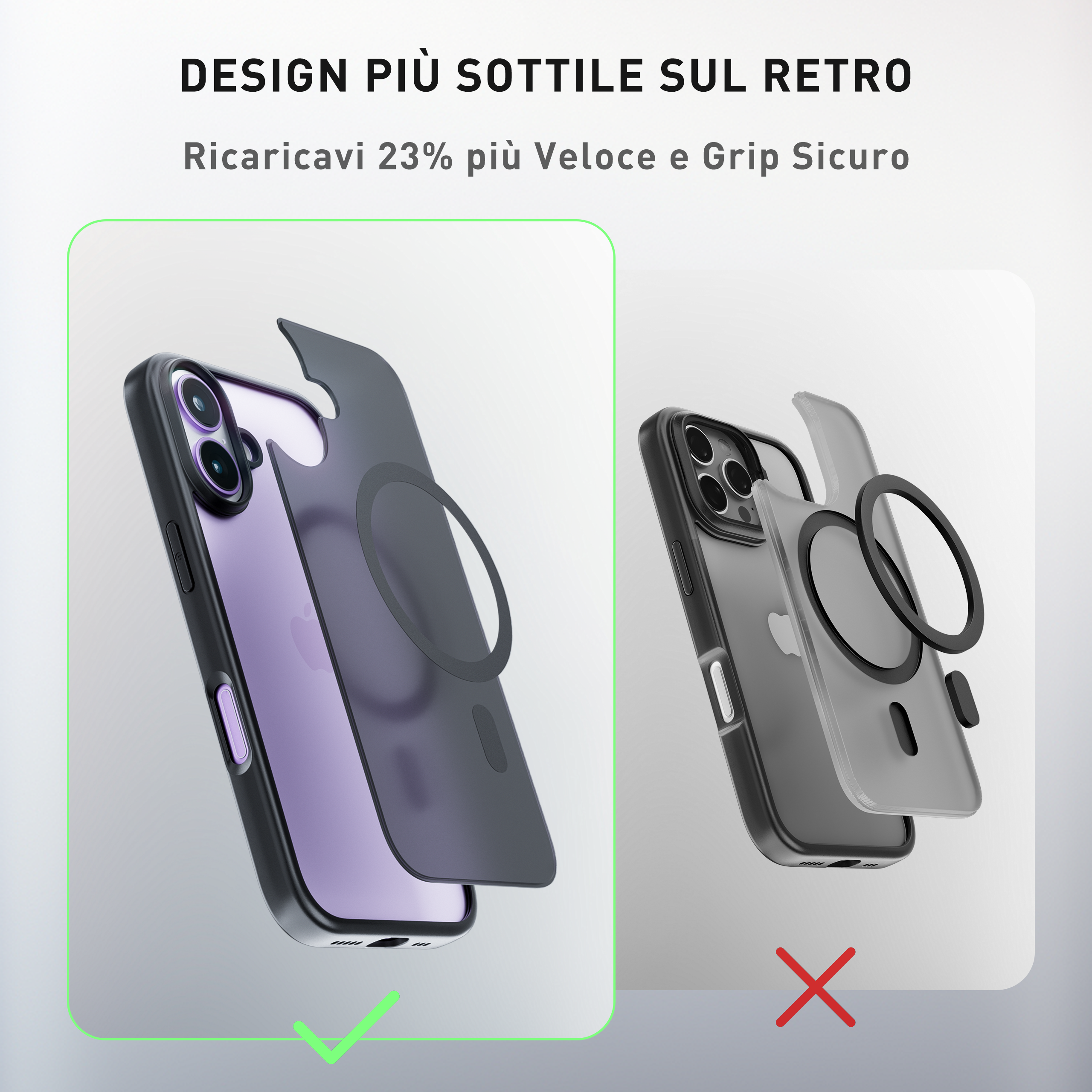 Cover magnetica opaca nera per iPhone 17 - confronto