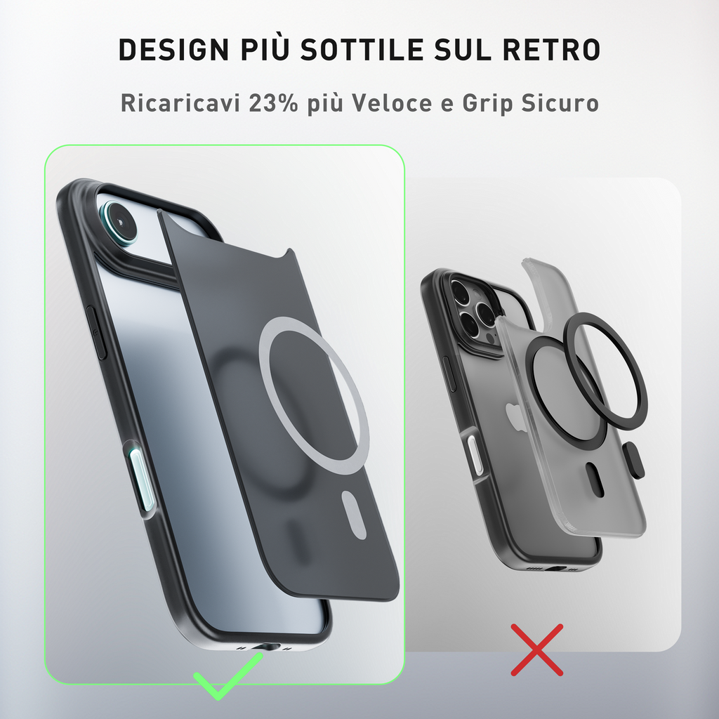 Cover magnetica opaca nera per iPhone 17 Air - confronto