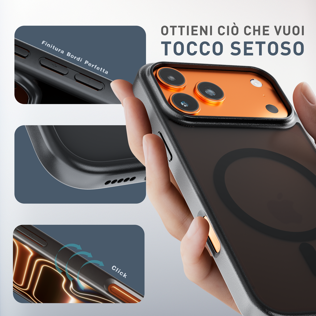 Cover magnetica opaca nera per iPhone 17 Pro e Pro Max - impugnatura