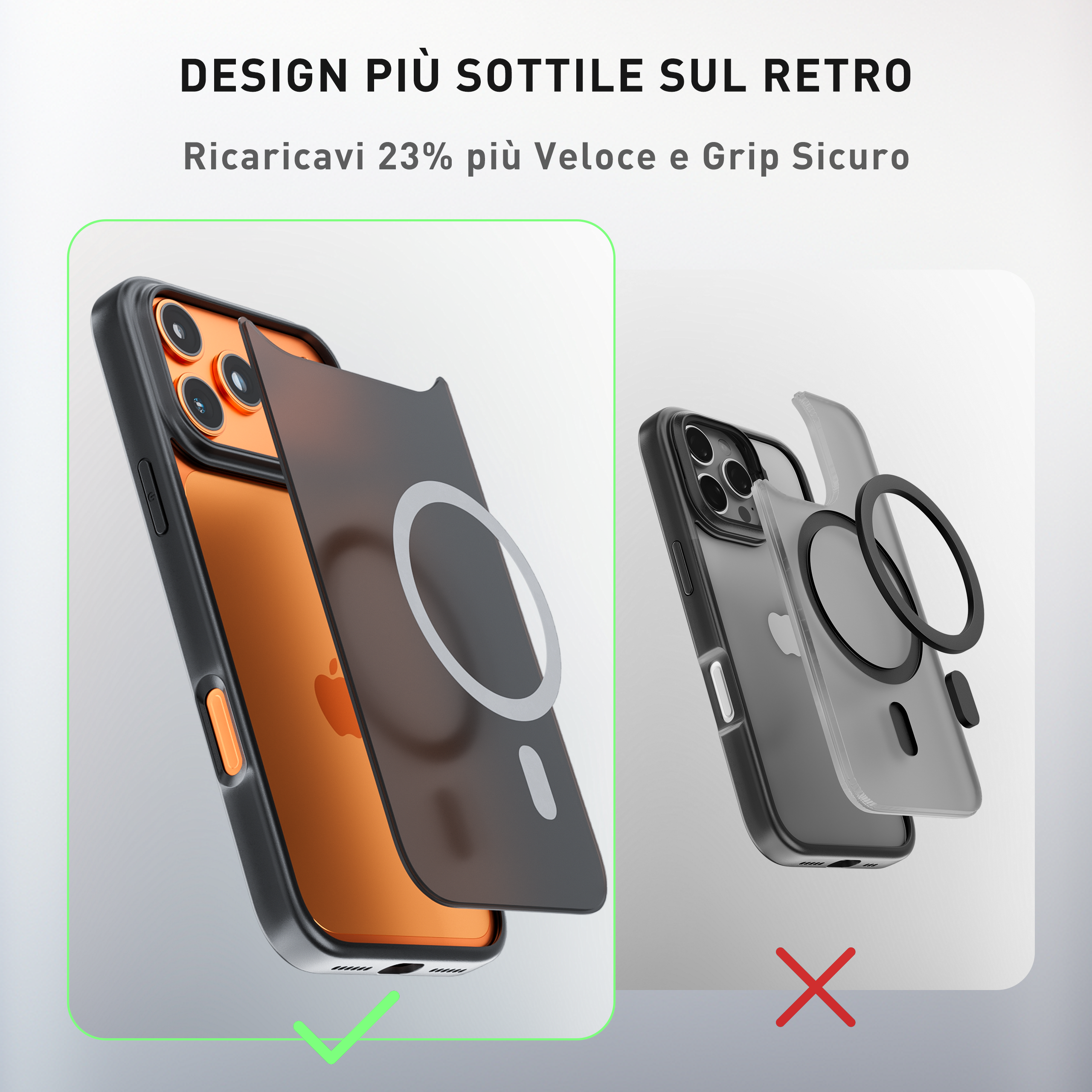 iPhone 17 Pro Max | Cover magnetica opaca nera | Confronto