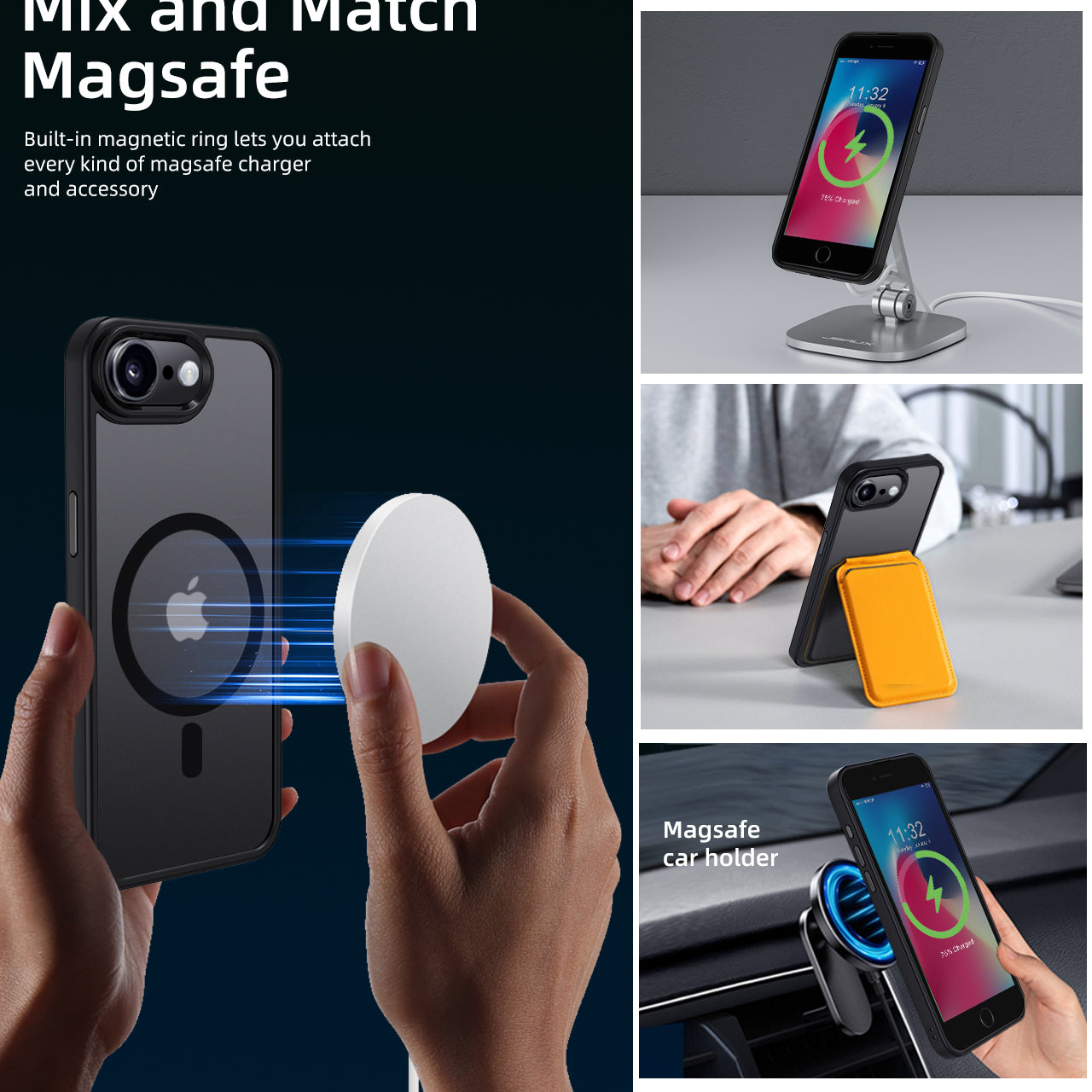 iPhone SE | Cover magnetica opaca nera | Immagine dettaglio 7