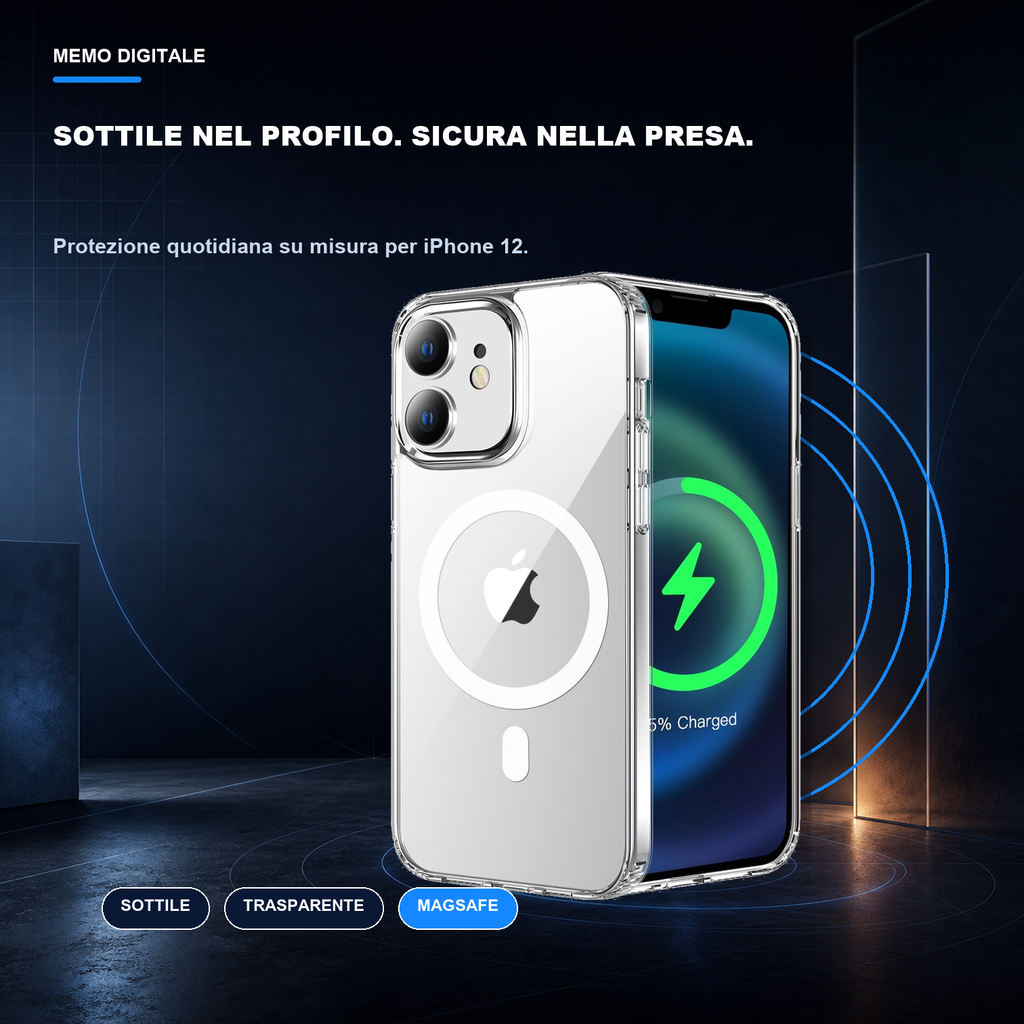 iPhone 12 | Cover trasparente MagSafe | Profilo sottile e presa sicura