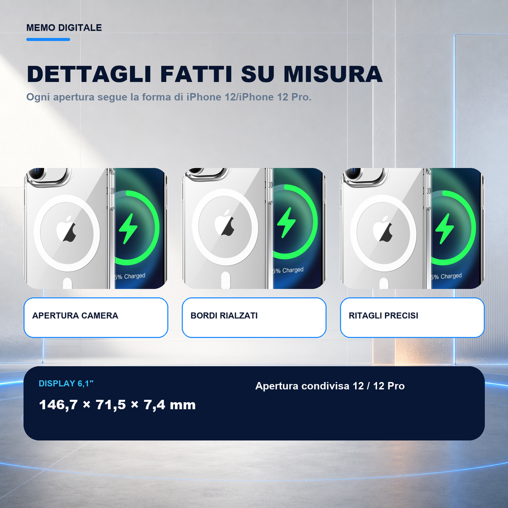 iPhone 12/iPhone 12 Pro | Cover trasparente MagSafe | Dettagli e ritagli su misura