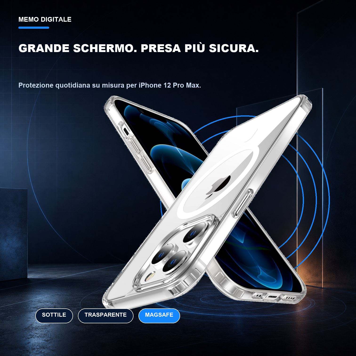 iPhone 12 Pro Max | Cover trasparente MagSafe | Profilo sottile e presa sicura