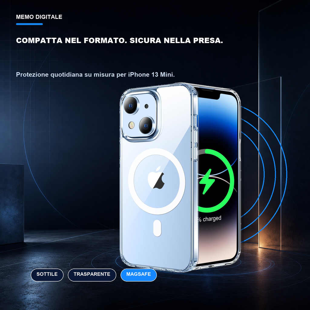 iPhone 13 Mini | Cover trasparente MagSafe | Profilo sottile e presa sicura