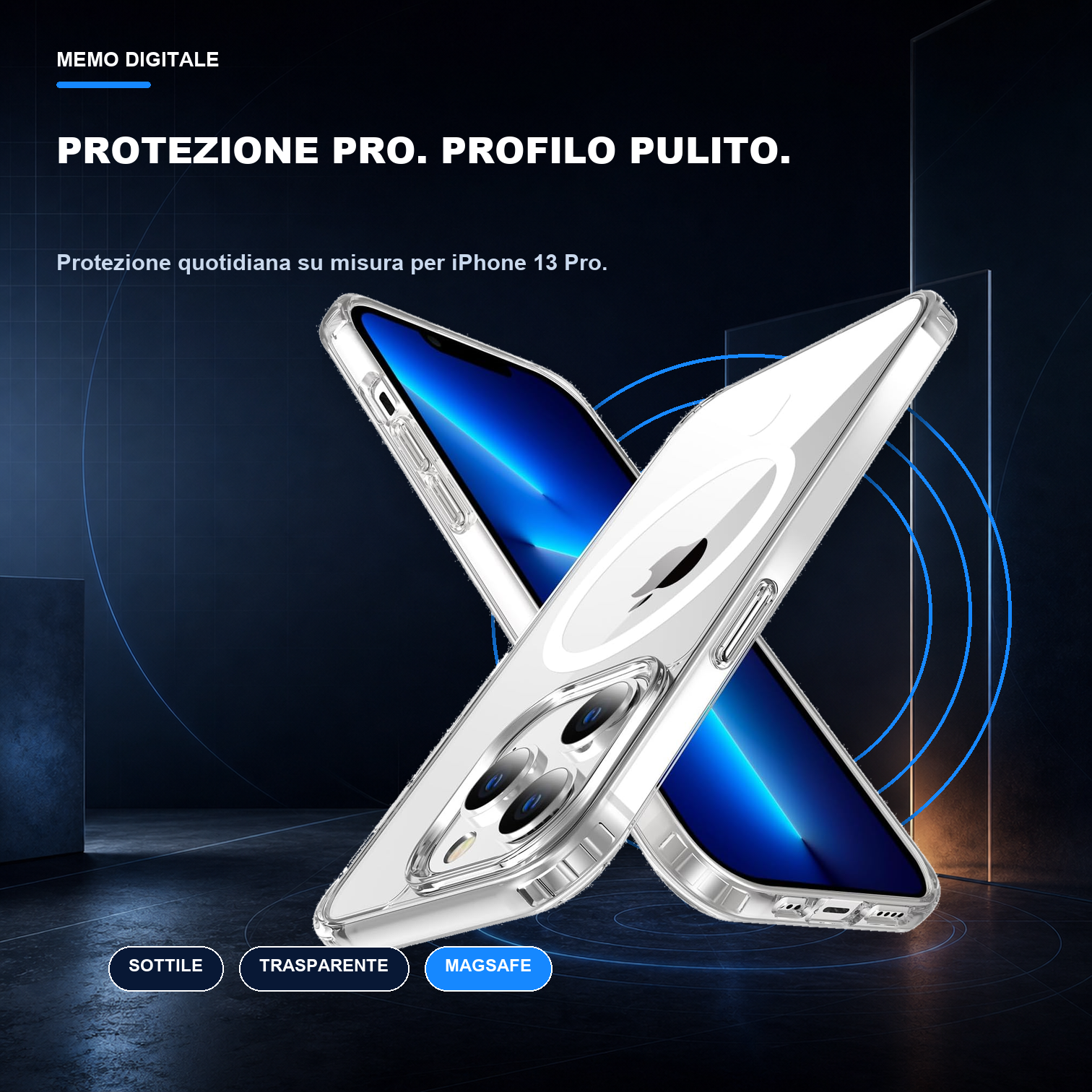 iPhone 13 Pro | Cover trasparente MagSafe | Profilo sottile e presa sicura