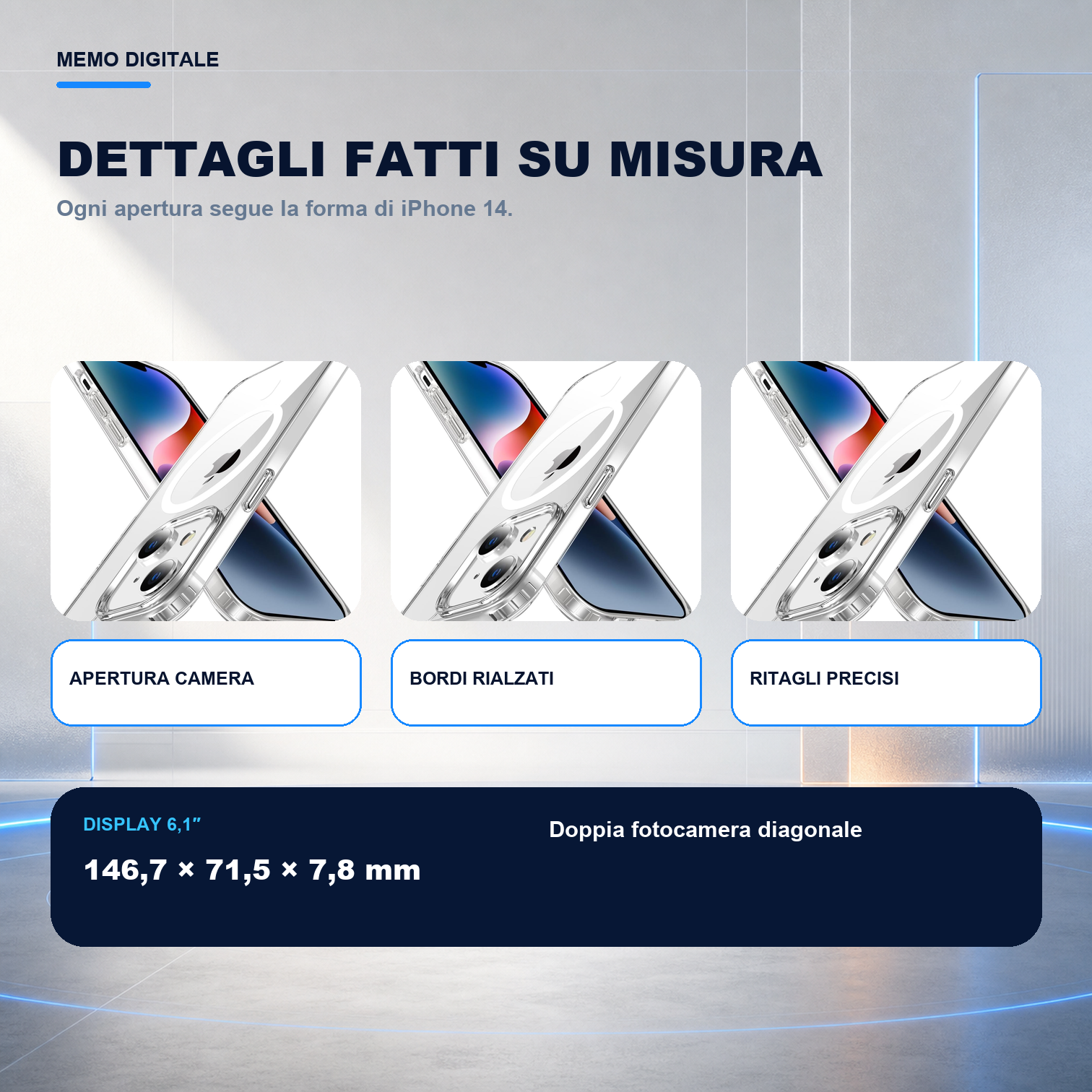 iPhone 14 | Cover trasparente MagSafe | Dettagli e ritagli su misura