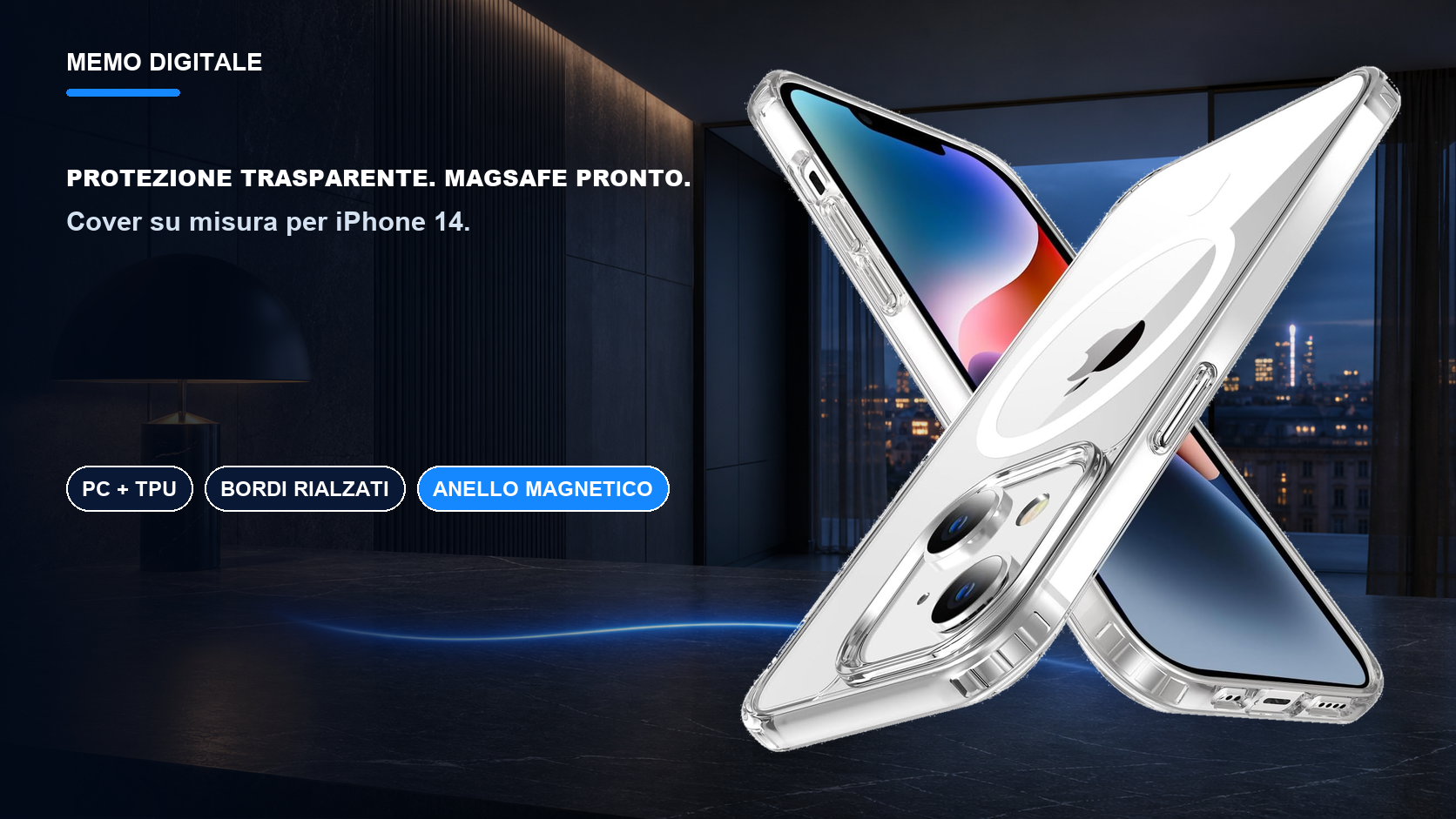 iPhone 14 · Protezione trasparente. MagSafe pronto.
