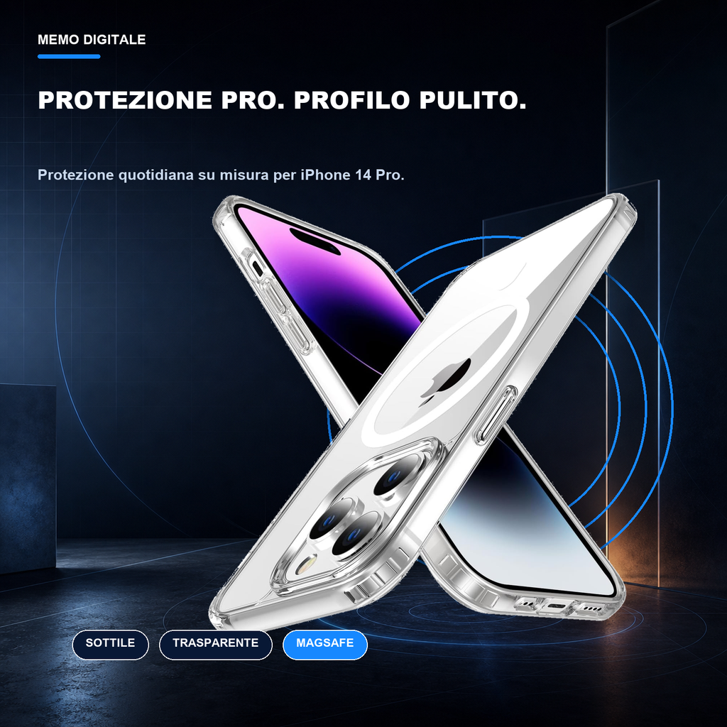 iPhone 14 Pro | Cover trasparente MagSafe | Profilo sottile e presa sicura