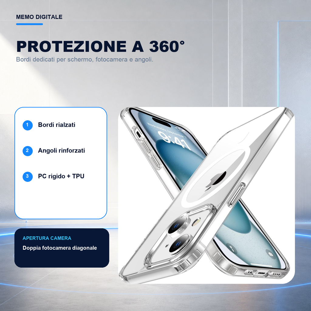 iPhone 15 | Cover trasparente MagSafe | Protezione a 360 gradi