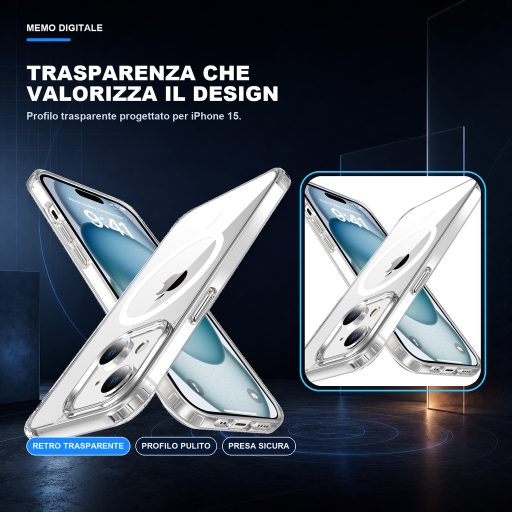 iPhone 15 | Cover trasparente MagSafe | Trasparenza e design
