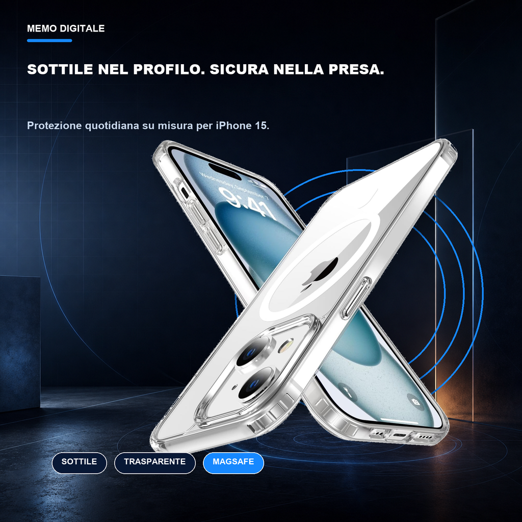 iPhone 15 | Cover trasparente MagSafe | Profilo sottile e presa sicura