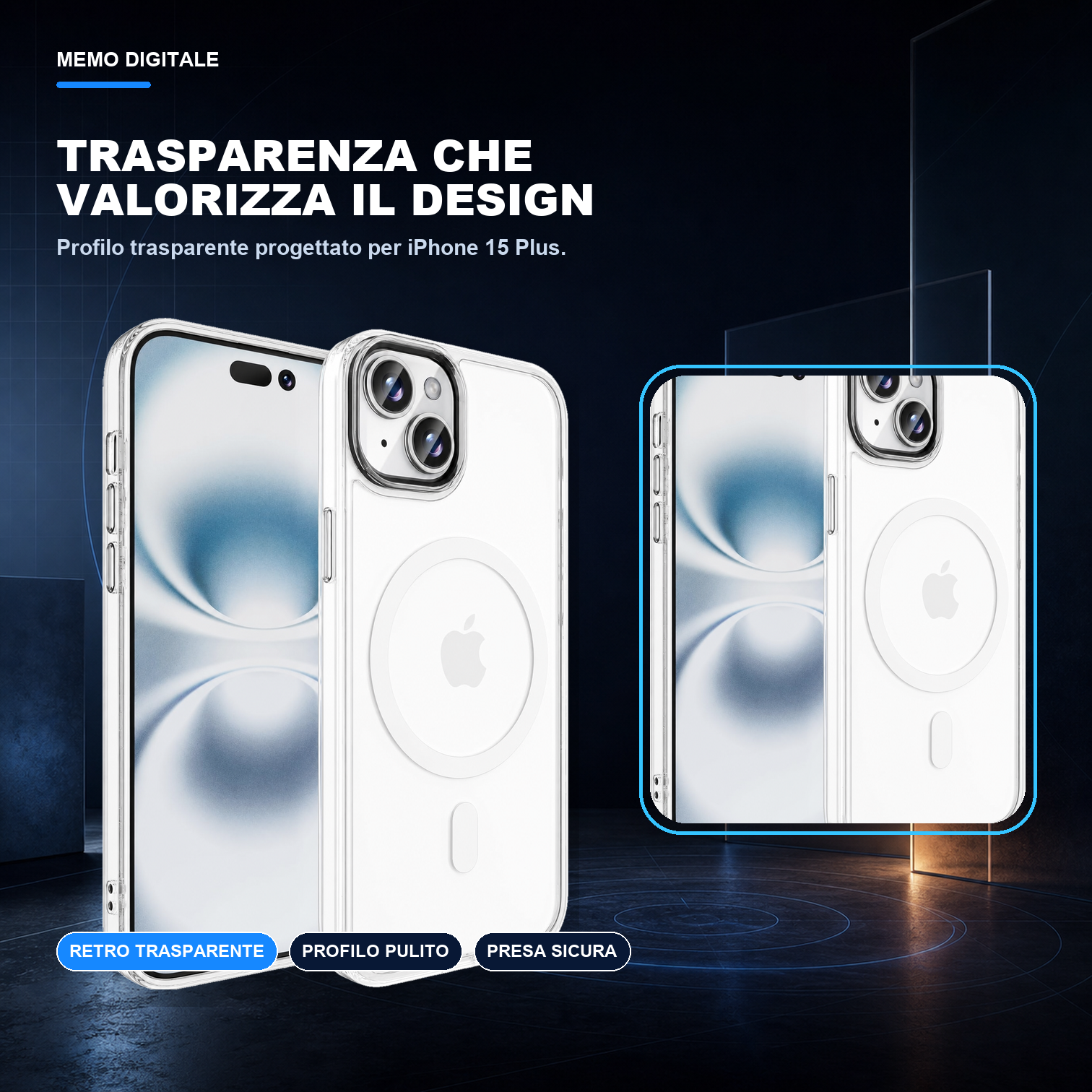 iPhone 15 Plus | Cover trasparente MagSafe | Trasparenza e design