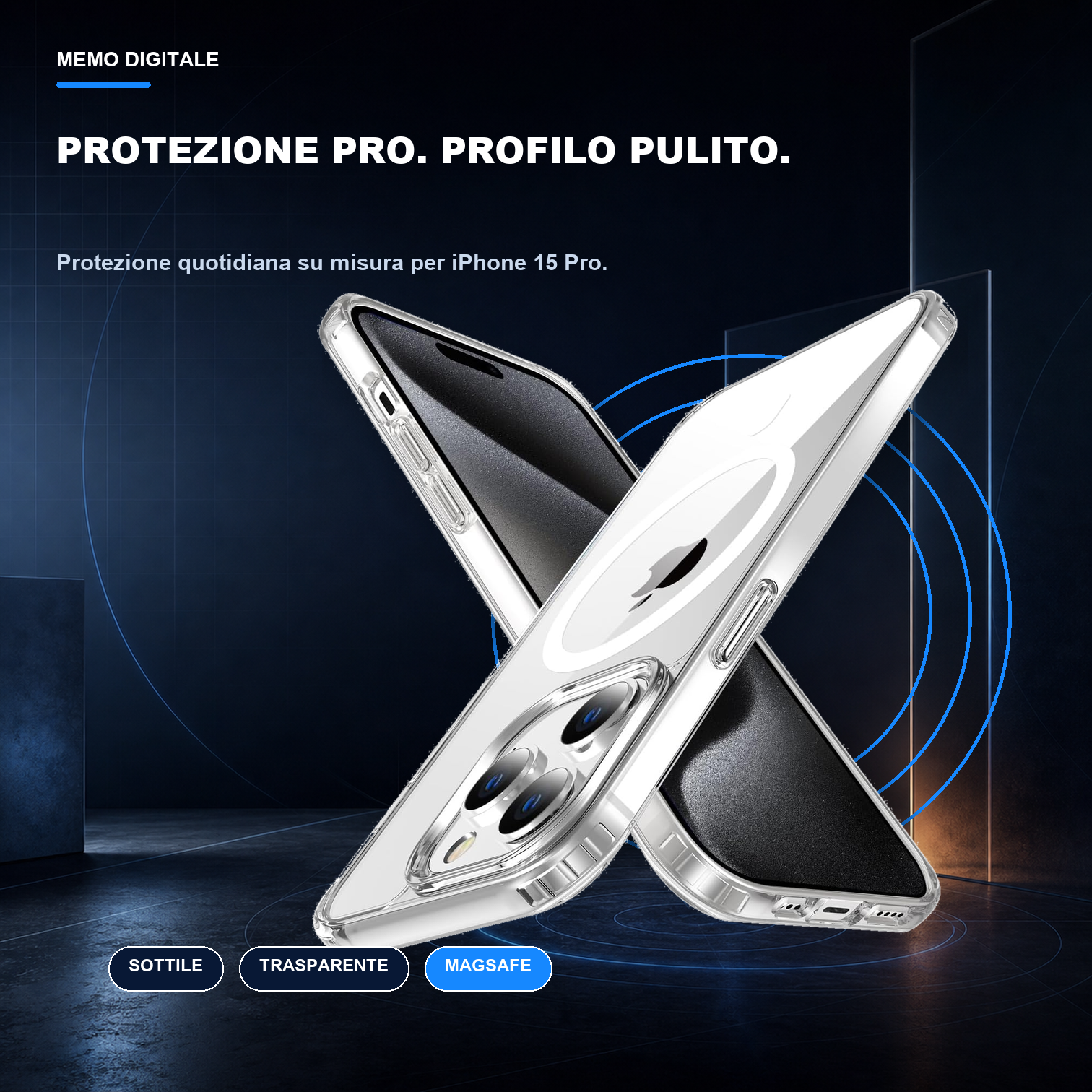 iPhone 15 Pro | Cover trasparente MagSafe | Profilo sottile e presa sicura
