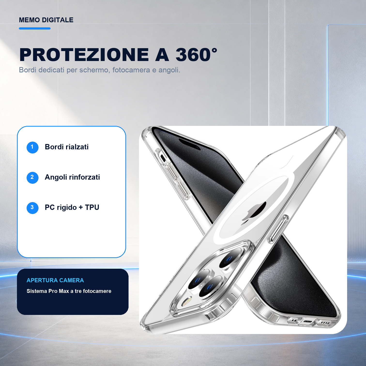iPhone 15 Pro Max | Cover trasparente MagSafe | Protezione a 360 gradi