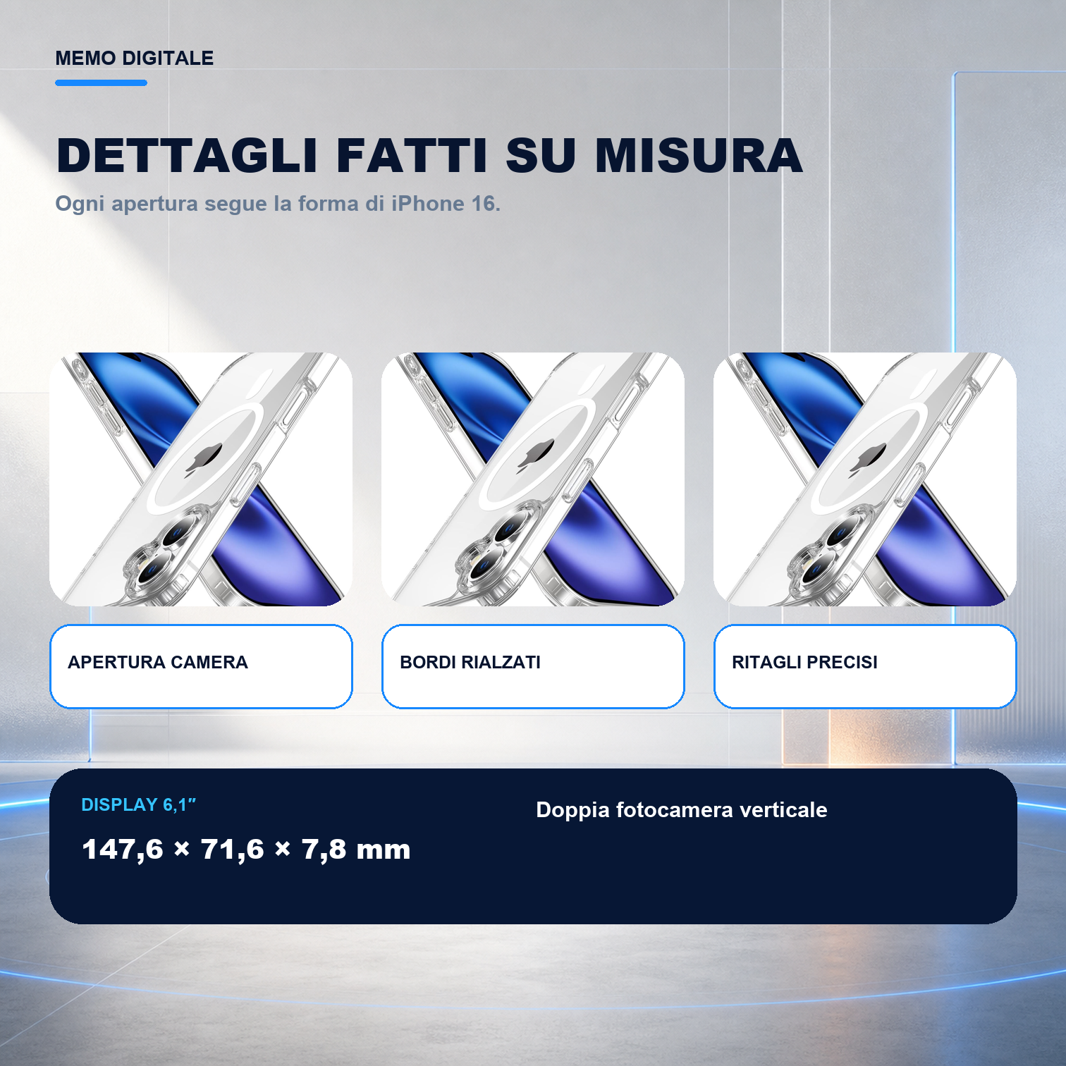 iPhone 16 | Cover trasparente MagSafe | Dettagli e ritagli su misura