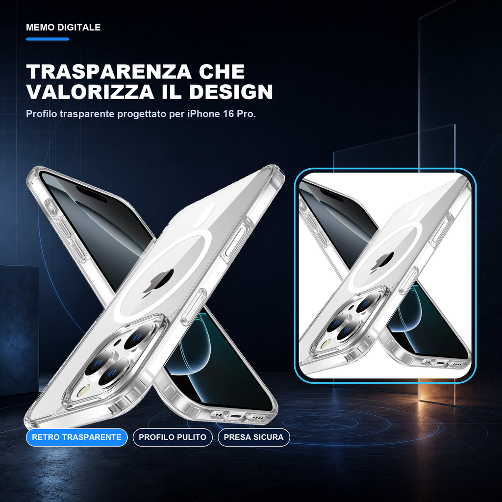 iPhone 16 Pro | Cover trasparente MagSafe | Trasparenza e design