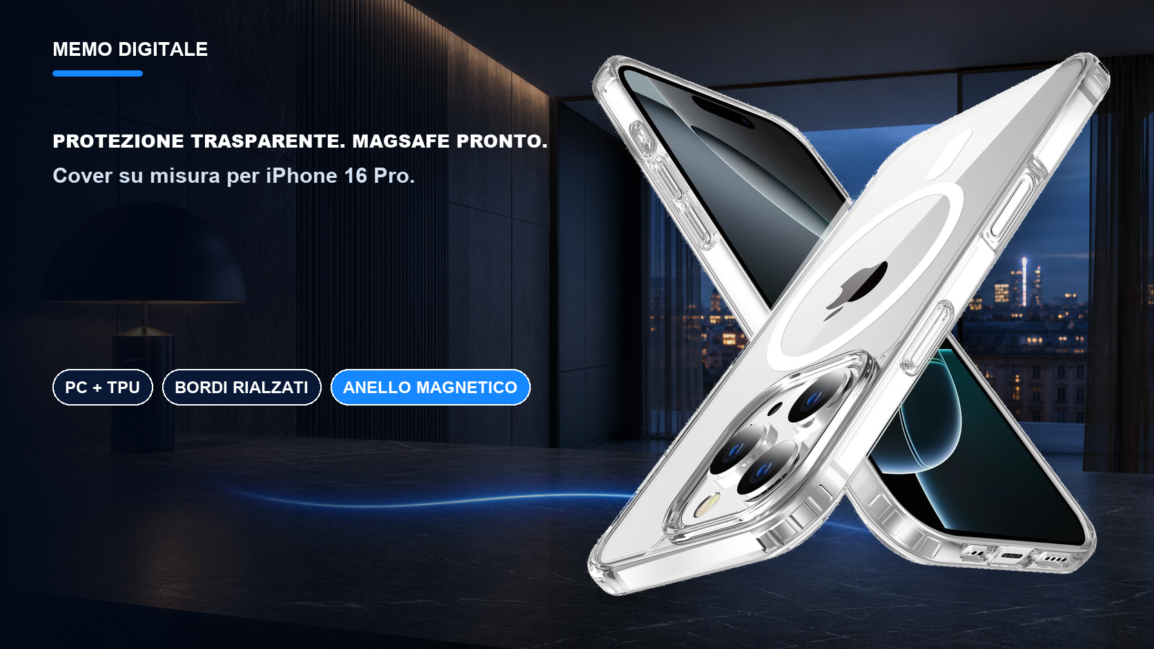 iPhone 16 Pro · Protezione trasparente. MagSafe pronto.
