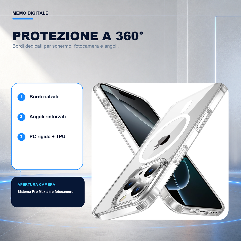 iPhone 16 Pro Max | Cover trasparente MagSafe | Protezione a 360 gradi
