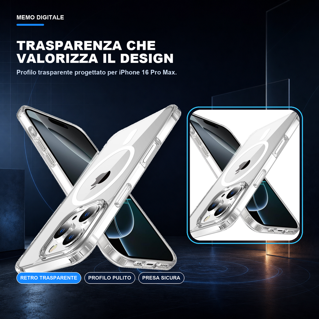 iPhone 16 Pro Max | Cover trasparente MagSafe | Trasparenza e design