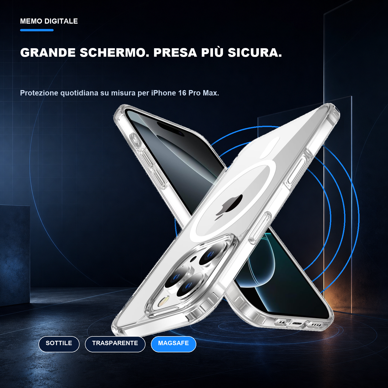 iPhone 16 Pro Max | Cover trasparente MagSafe | Profilo sottile e presa sicura