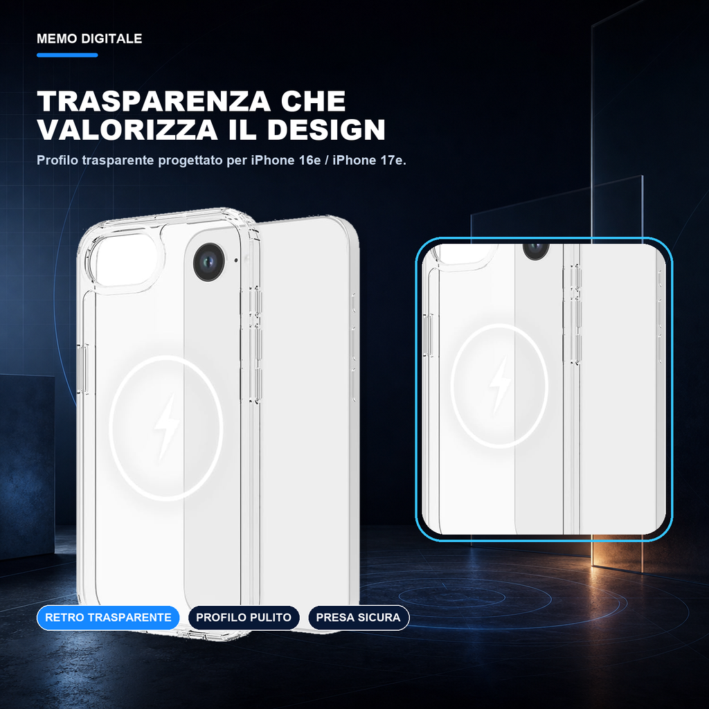 iPhone 16e / iPhone 17e | Cover trasparente MagSafe | Trasparenza e design