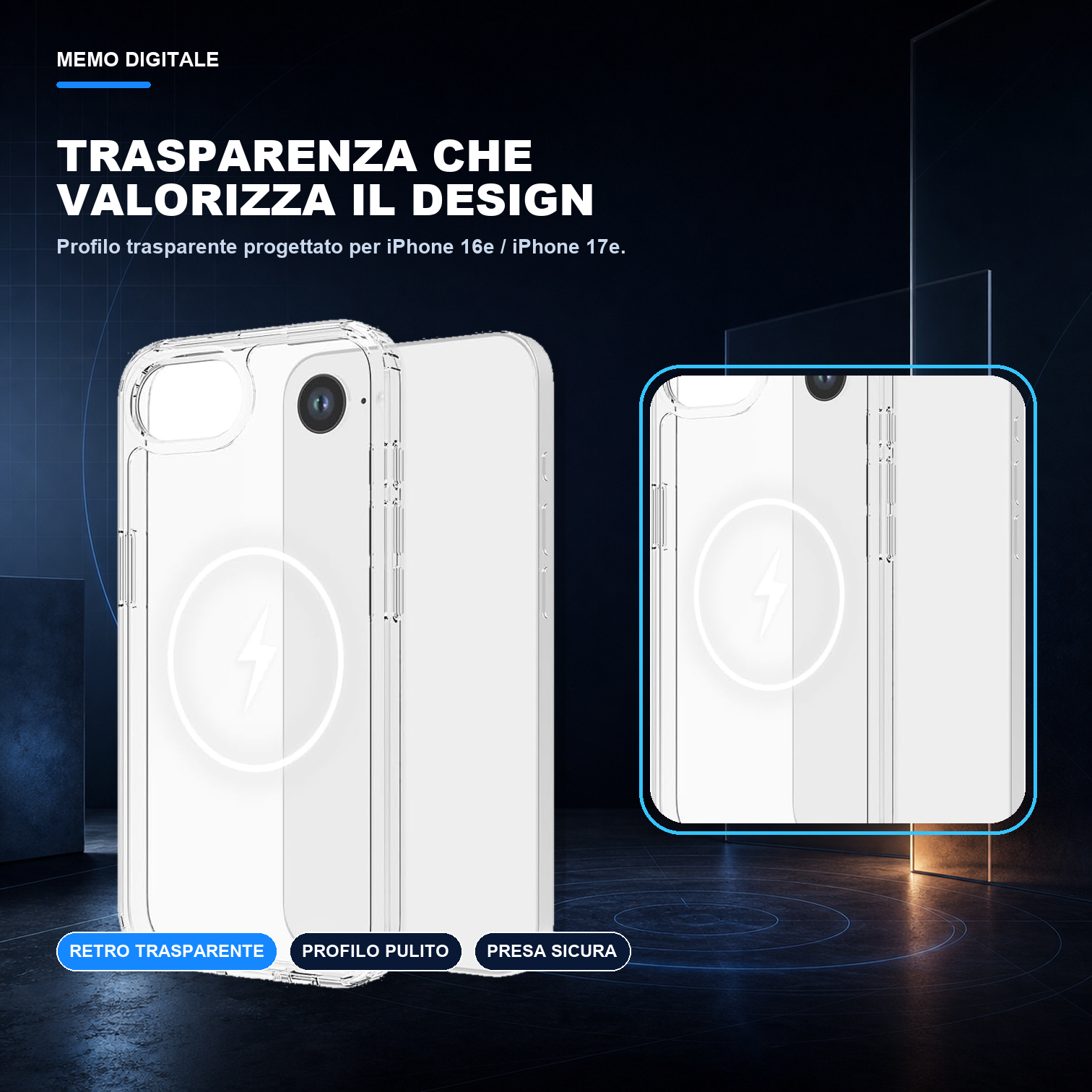 iPhone 16e / iPhone 17e | Cover trasparente MagSafe | Trasparenza e design