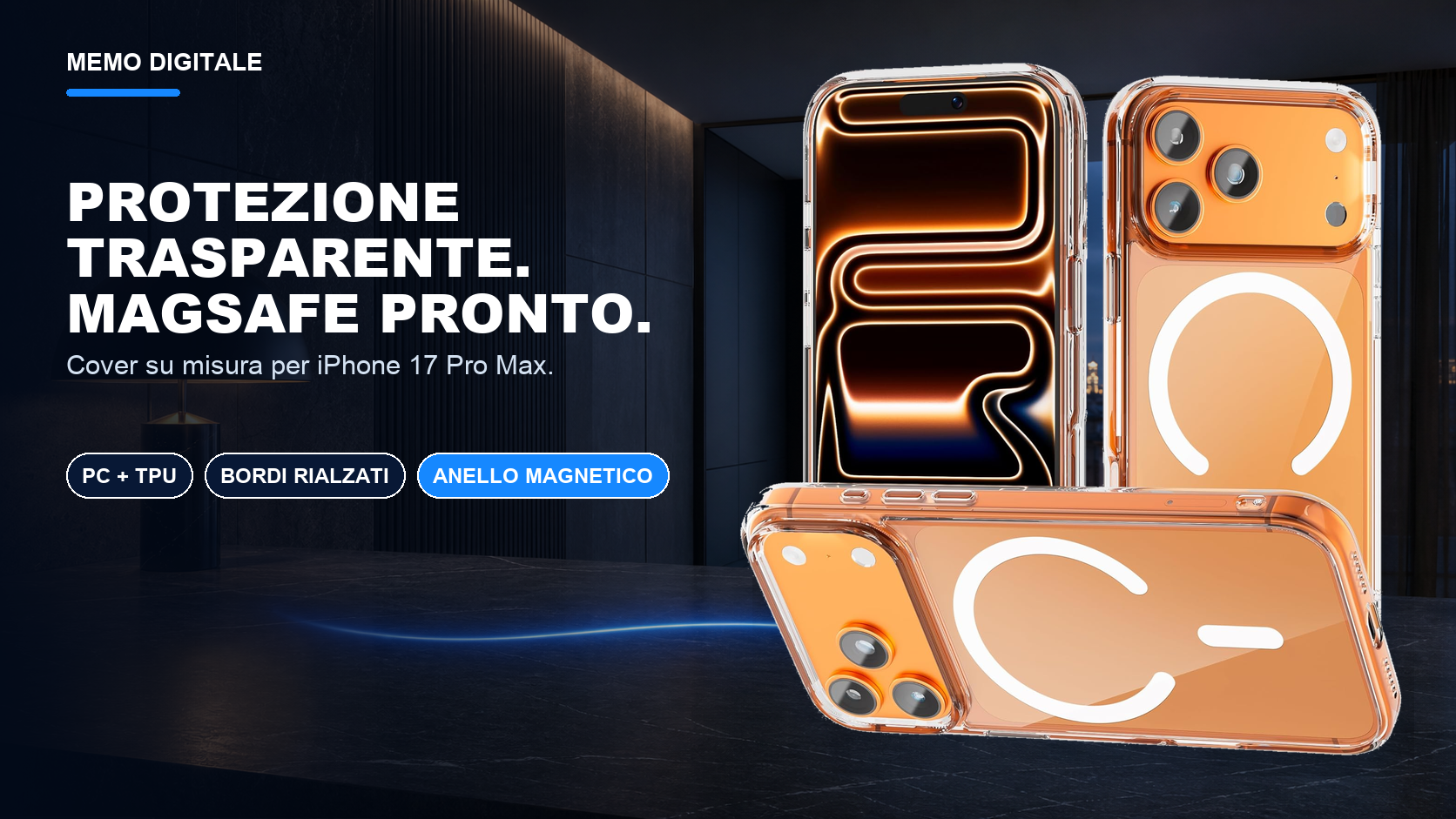 iPhone 17 Pro Max · Protezione trasparente. MagSafe pronto.