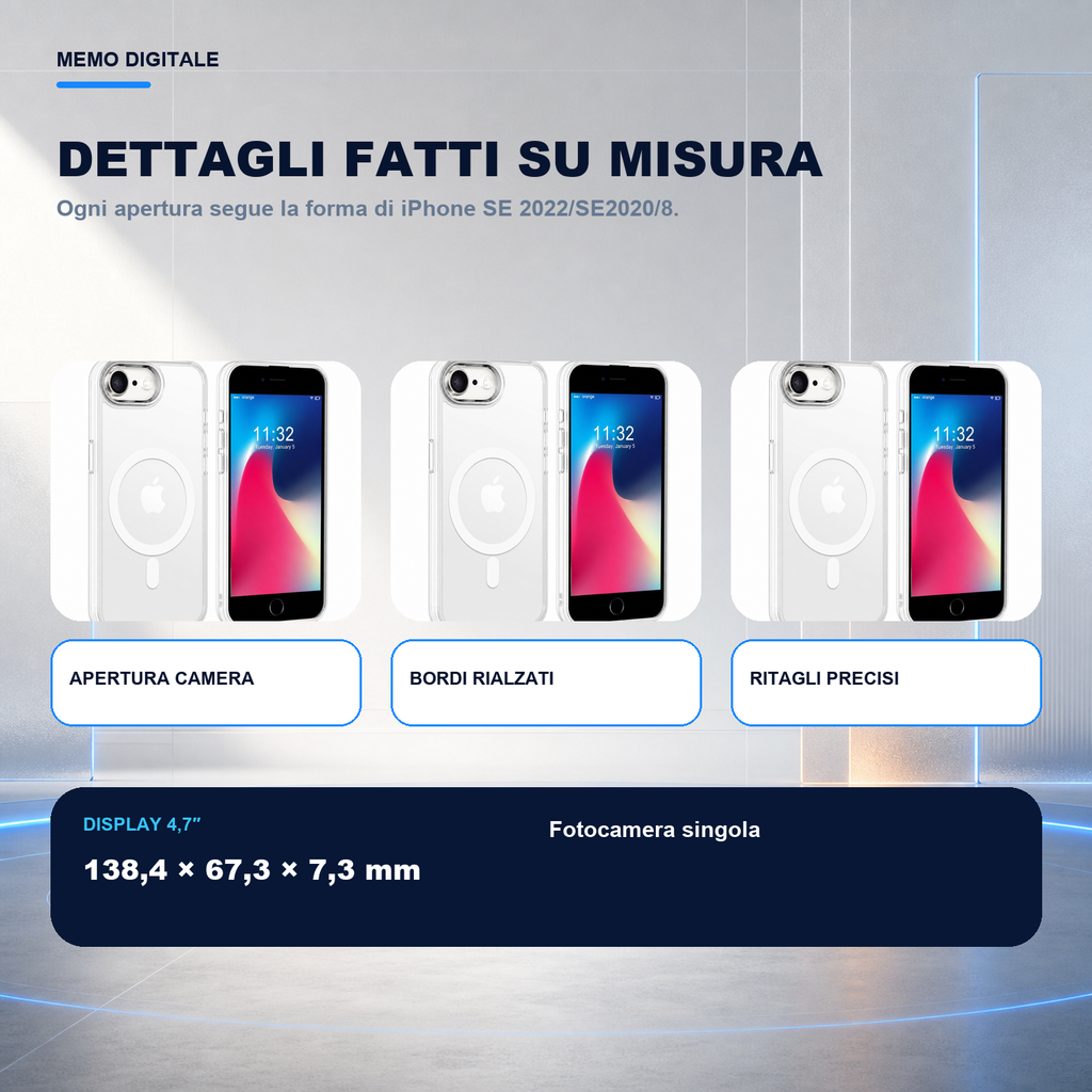 iPhone SE 2022/SE2020/8 | Cover trasparente MagSafe | Dettagli e ritagli su misura