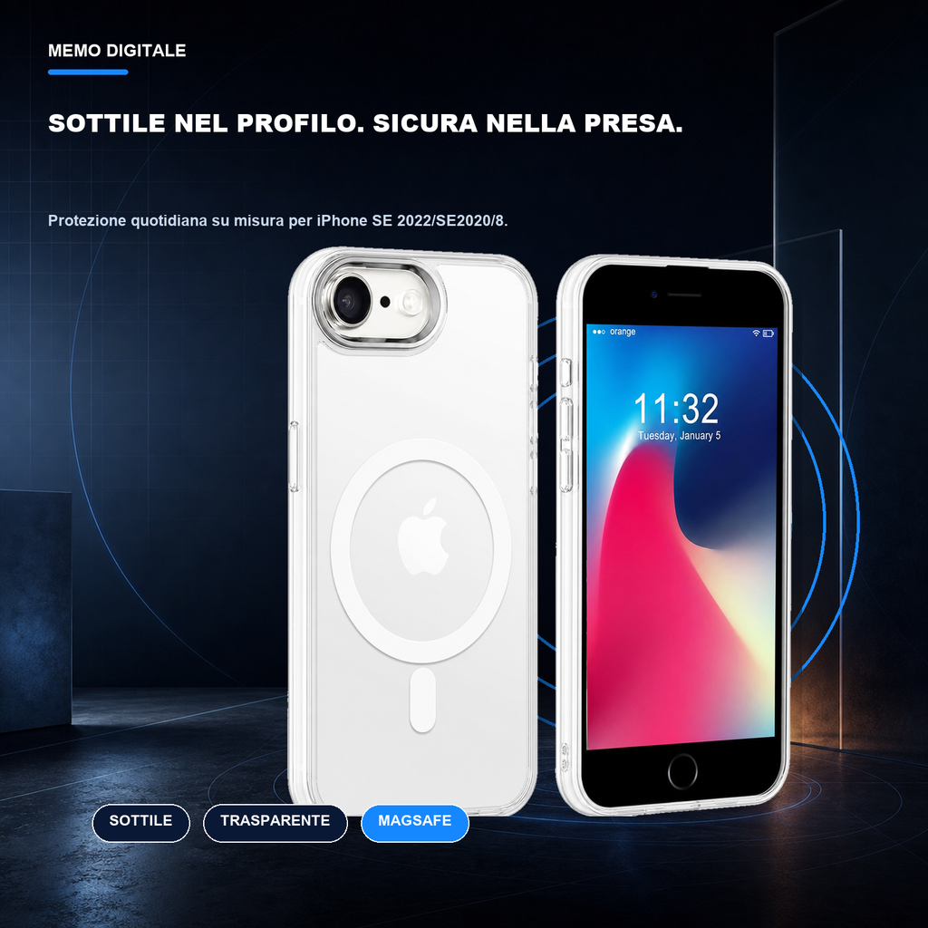 iPhone SE 2022/SE2020/8 | Cover trasparente MagSafe | Profilo sottile e presa sicura