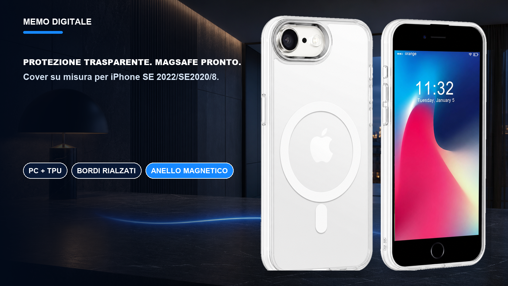 iPhone SE 2022/SE2020/8 · Protezione trasparente. MagSafe pronto.