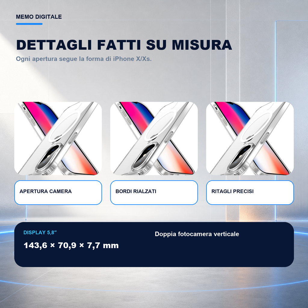 iPhone X/Xs | Cover trasparente MagSafe | Dettagli e ritagli su misura
