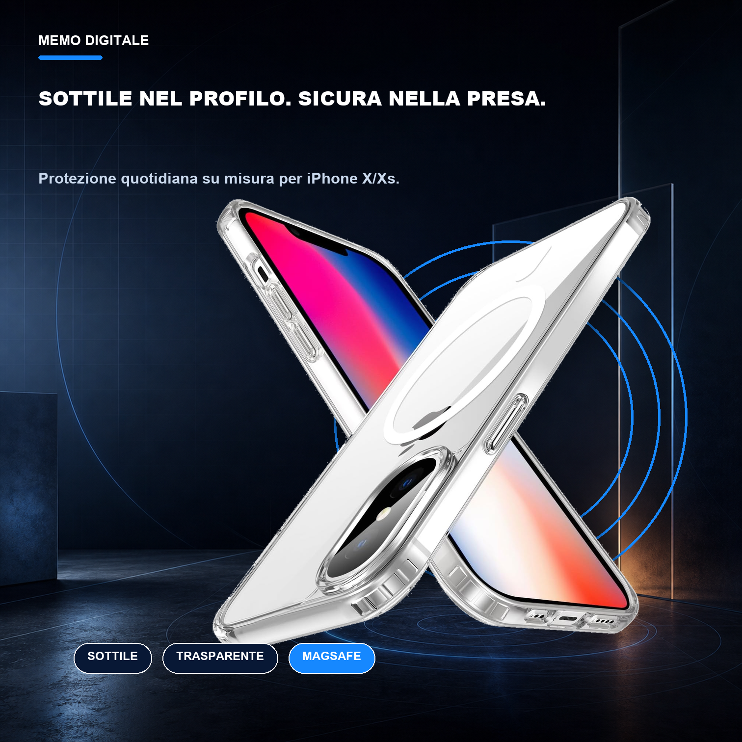 iPhone X/Xs | Cover trasparente MagSafe | Profilo sottile e presa sicura