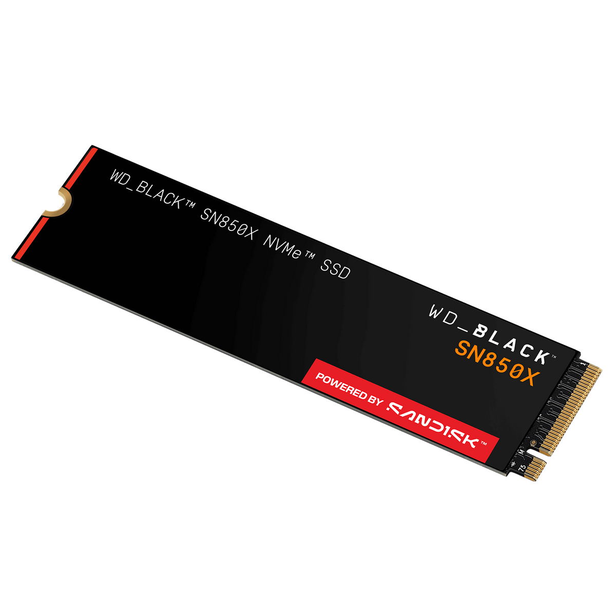 WD_BLACK SN850X SSD NVMe M.2 senza dissipatore – vista inclinata