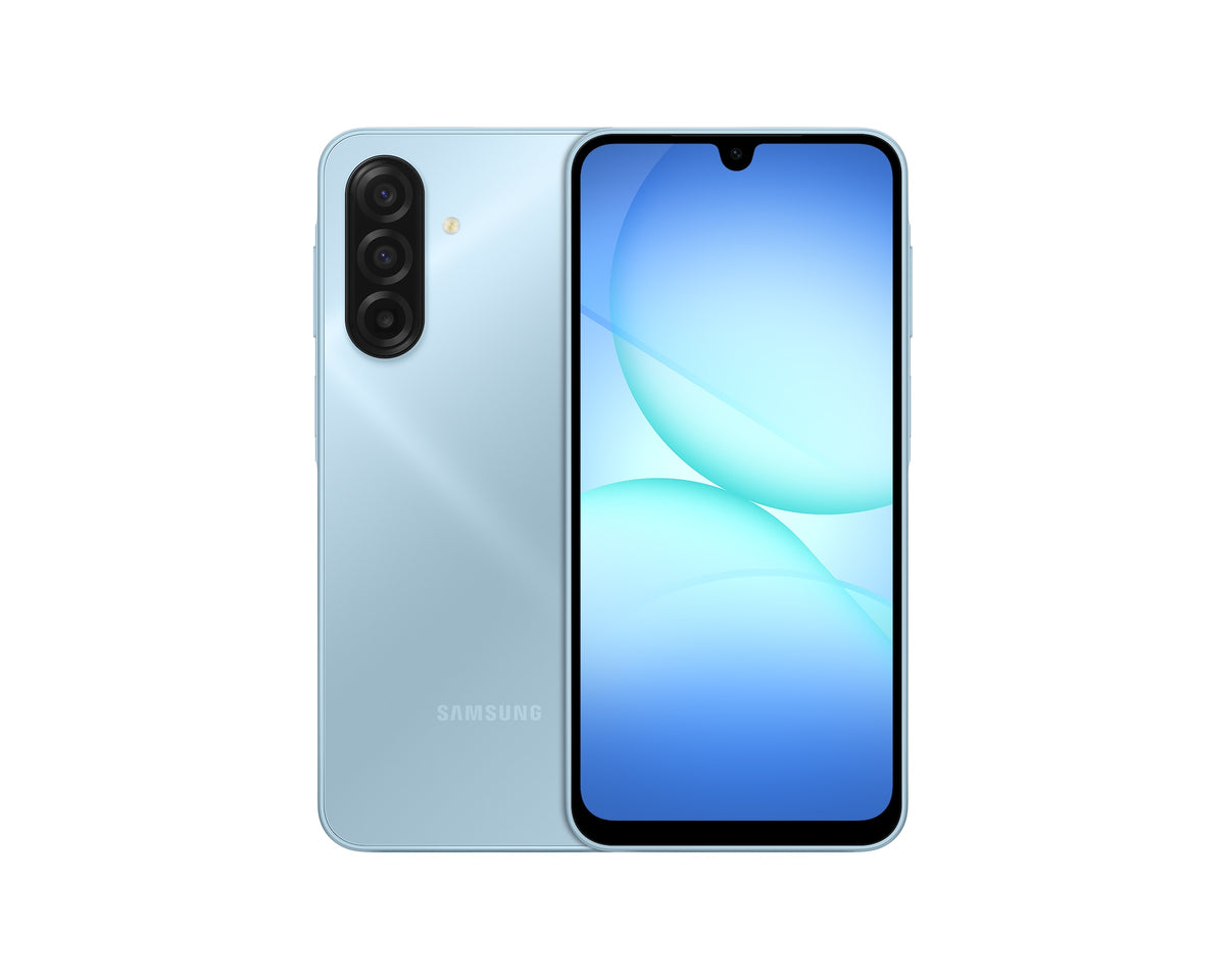 Samsung Galaxy A17 4G azzurro chiaro, vista frontale e posteriore