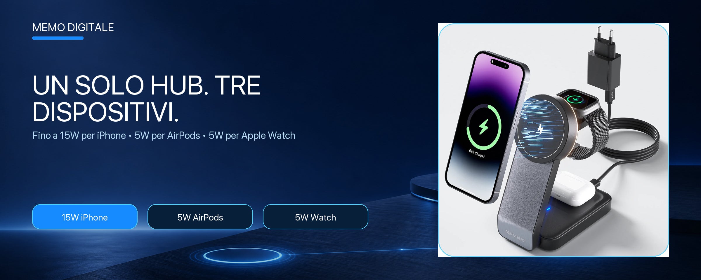 W79 nero un solo hub per iPhone AirPods e Apple Watch