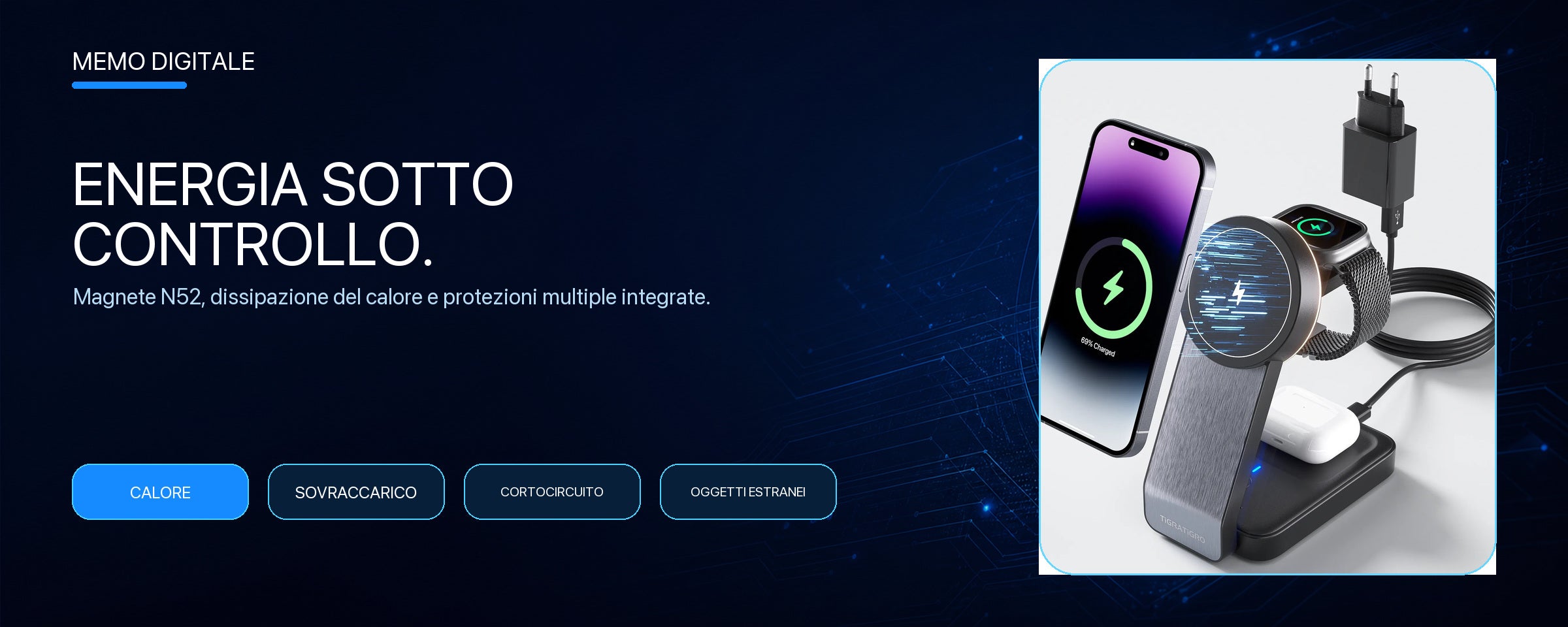 W79 nero magnete N52 dissipazione e protezioni integrate