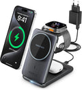 W93 caricatore wireless 3 in 1 nero con smartphone, Apple Watch e auricolari